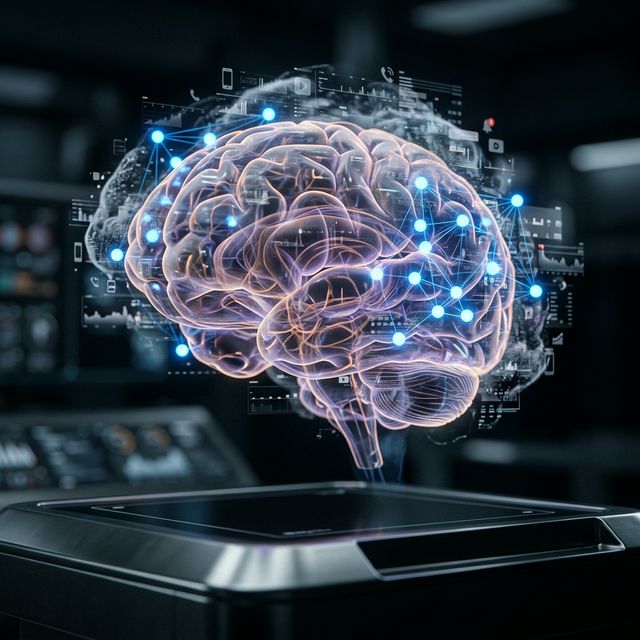 Digital child's brain visualization with 2024 screen time fog and 2026 IQ nodes.